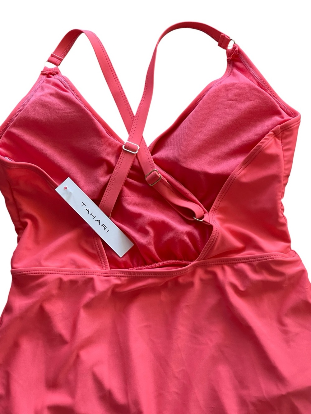 Tahari Coral Orange Swim Dress One Piece Swimsuit Sz L Wrap Front Skirt NWT - Picture 6 of 13